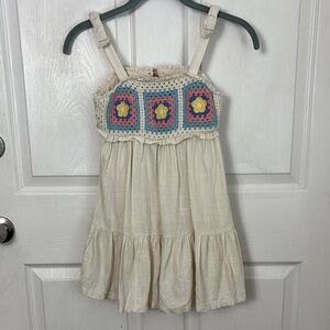 Haute Hippie Cream Granny Square Crochet Sundress with Floral Size 7